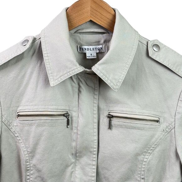 Pendleton Utility Jacket Beige Womens Sz 6 Cotton Blend Military Epaulettes Zip - Picture 4 of 13